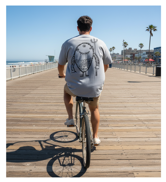 Trident Men's Graphic T-Shirt – Surf Cartoon Print 100% Cotton Tee