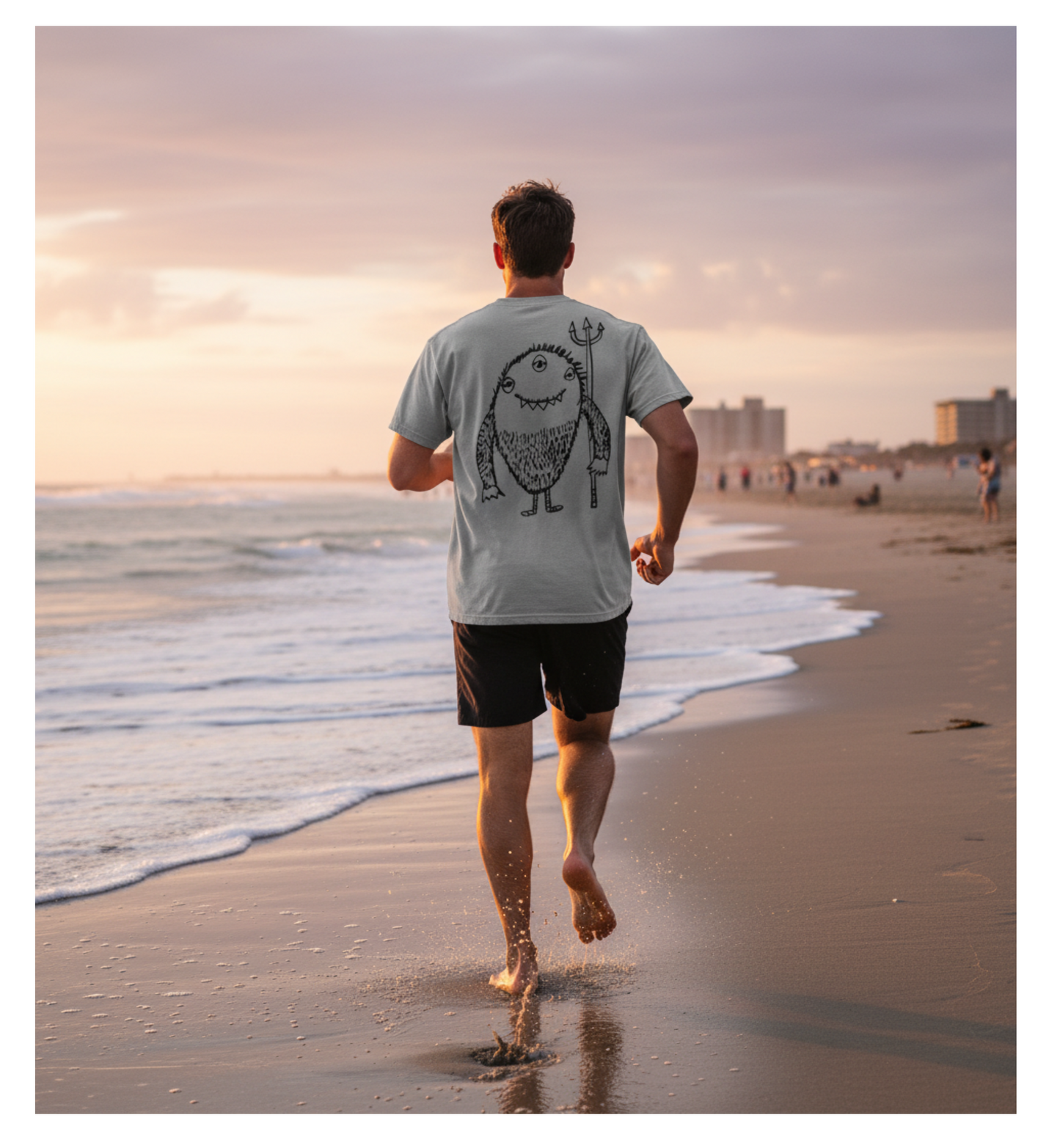 Trident Men's Graphic T-Shirt – Surf Cartoon Print 100% Cotton Tee