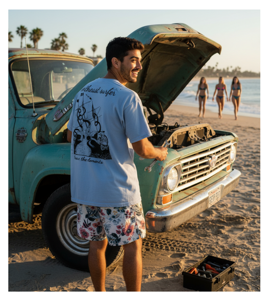 Northeast Surfer Men's Graphic T-Shirt – Shipwreck Print 100% Cotton Surf Tee